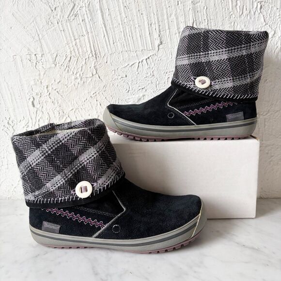 Timberland Smartwool Boots Women's 9 Black Suede Plaid Roll Down Button Cuff - Picture 5 of 11